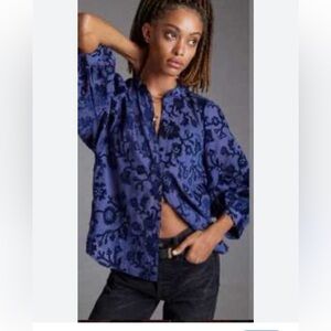 Anthropologie Pilcro Navy Floral Lace Women's Blouse